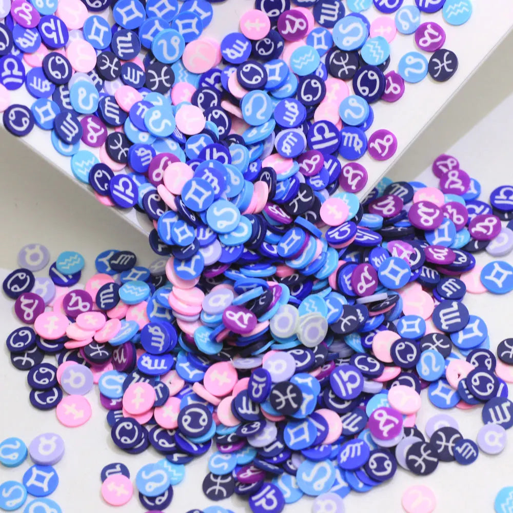 Funny Round Slice With 12 Zodiac Signs Colorful Polymer Clay Flake for Decoration Charms
