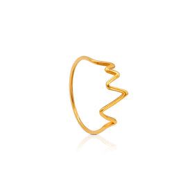 Chris April 316L Stainless Steel PVD Gold Plated Cardiograph Wavy Thin Pinky Rings