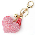 Fashion Heart Handmade Cute Bling Crystal Leather Tassel Keychain for Women Car Pendant Girl Rhinestone Jewelry Bag Key Chains