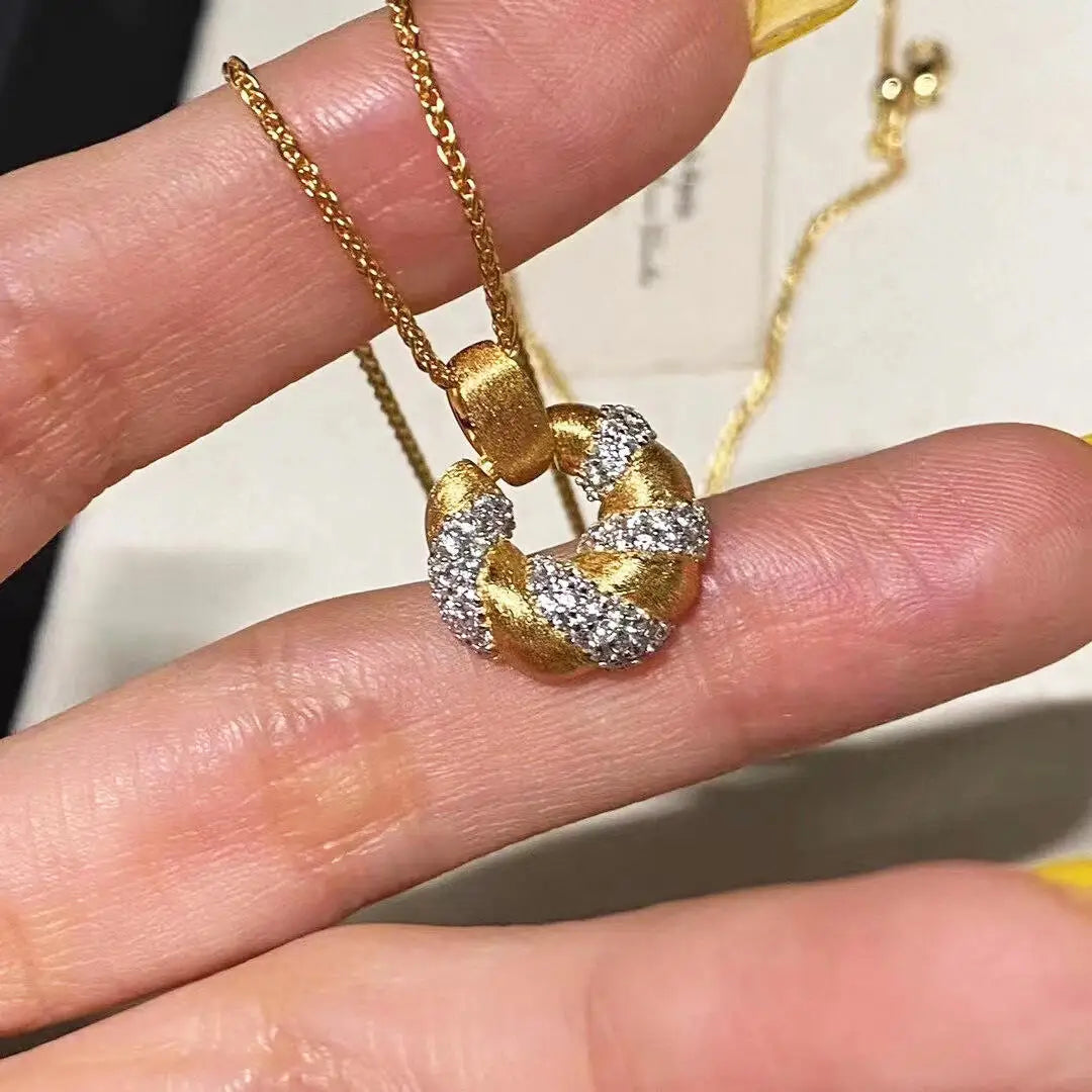 Gold Color Zircon Scrub Round Necklace for Women Girls Vintage Creative Exquisite Personality Wedding Bride Jewelry Gift