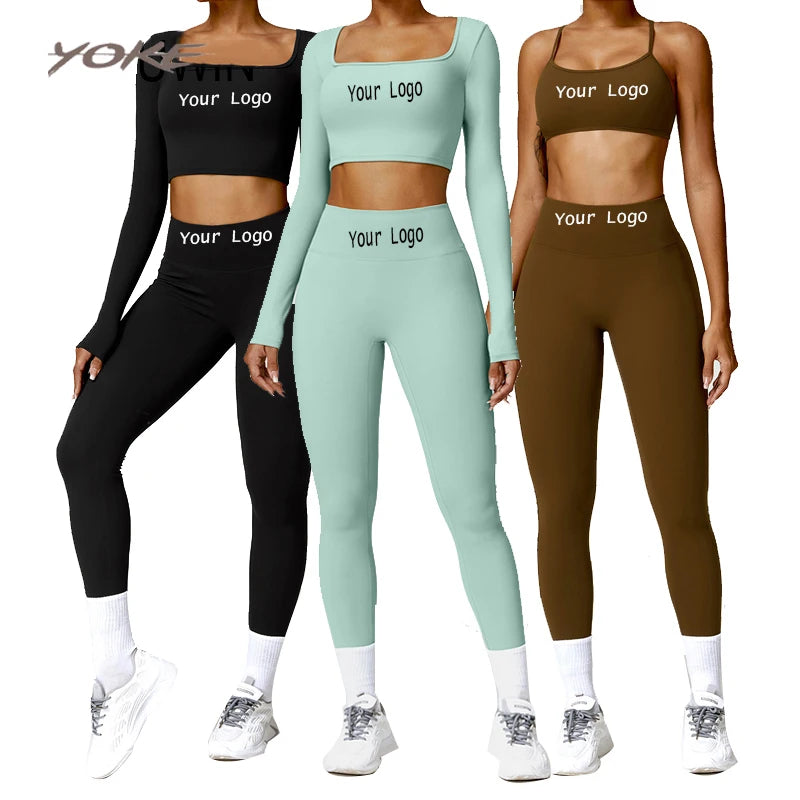 YOKE Custom Logo Yoga Clothes Women Clothing Solid High Waist Fitness Gym Wear Workout Suit Seamless Yoga Set