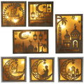 Nicro Eid Mubarak Party Wooden Crafts Islamic Gift Picture Frame LED Light Rectangle Square 3D Hollow Decoration Ramadan Crafts