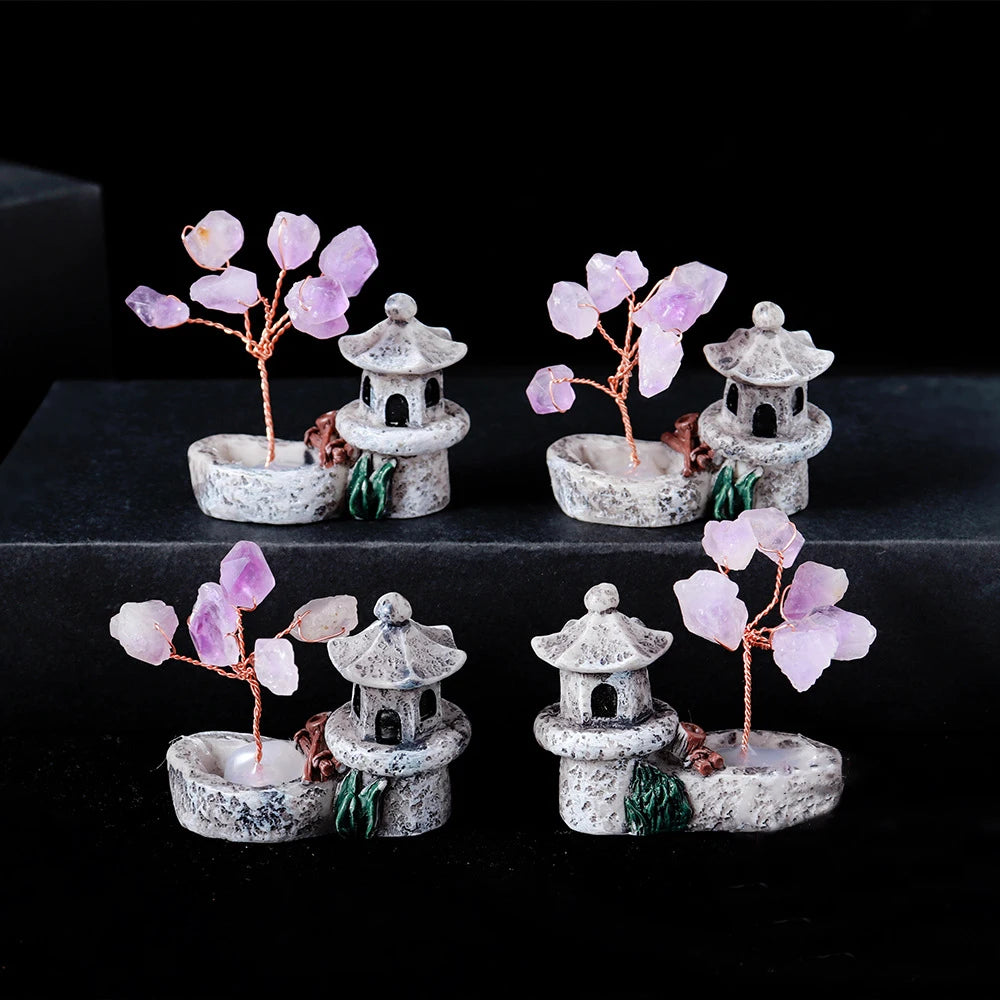 Natural Amethyst Tumbled Stone Tree With Landscape Kiosk Feng Shui  Healing Crystals Money Tree