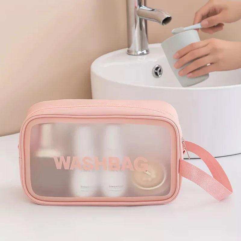 Custom logo Fashion pink Pvc Plastic Transparent Zipper Kids Travel Wash Toiletry Pouch Makeup Cosmetic Bag with Zipper