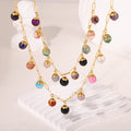 Retro Style Stainless Steel Gold Plated Colored Natural Stone Tassel Pendant Sweater Chain Necklace for Women