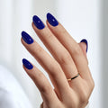 BTArtbox Wholesale Short Oval Reusable False Fake Nails With Glue Solid Color Soft Gel Navy Blue Solid Color Press on Nails