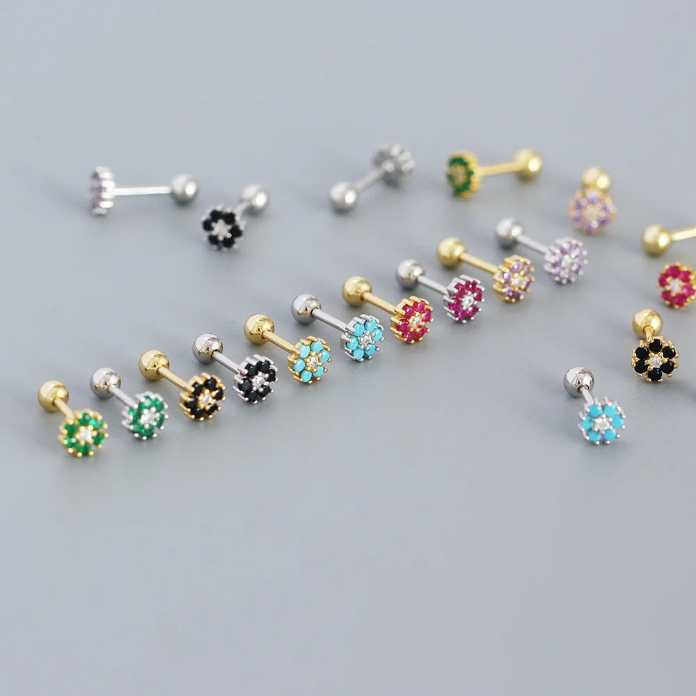 Hot Selling Jewelry Silver Cute Design S925 Sterling Flower Silver Colorful Zircon 925 Stud Earrings for Women YHE0471