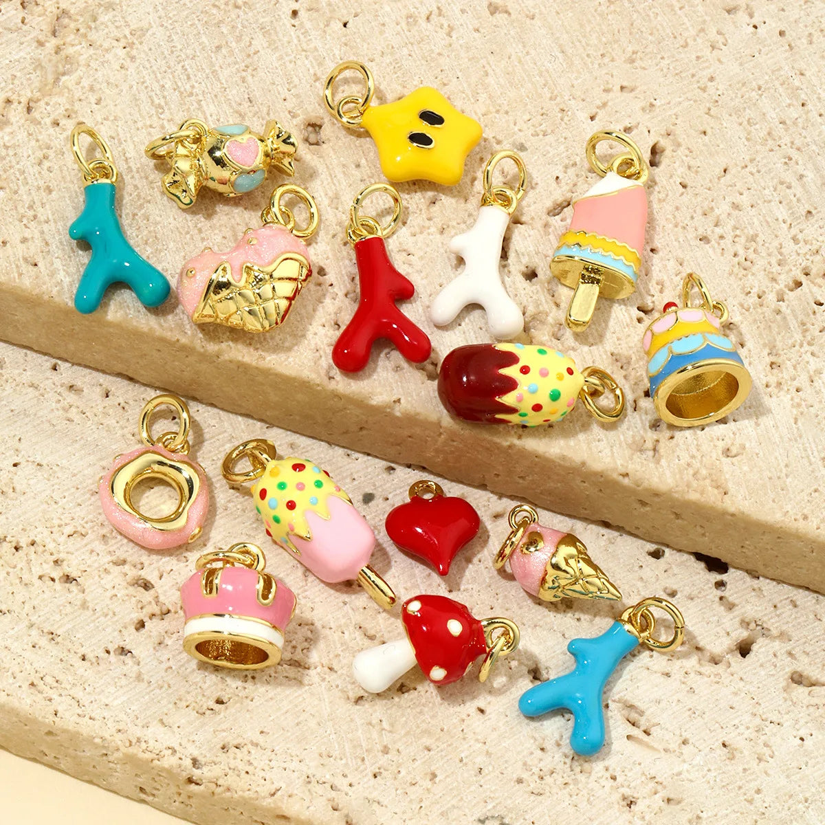 Children's DIY Accessories Stainless Steel Ice Cream Drop Oil Candy Mushroom Pendant Love Coral Stars Silver Necklace Earrings