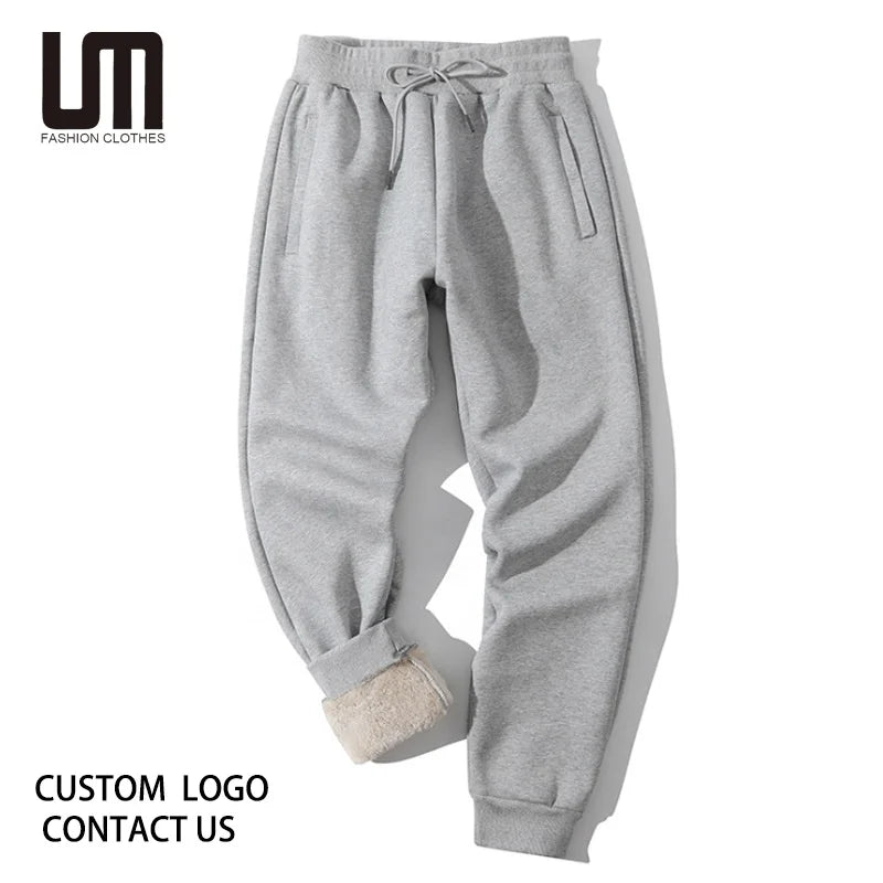 Liu Ming Autumn Winter New Year Men Clothing Warm Fleece Sweatpants Zipper Pocket Casual Trousers