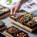 Japanese Dessert Pudding Bowl Natural Bamboo Wood Tray Candy Snack Storage Tray Food Compartment Salad Bowls Ceramic Fruit Plate