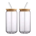 Personalized Logo 12oz 16oz Clear Mason Jar Cup Sublimation Frosted Beer Can Glass Tumbler With Bamboo Lid and Glass Straw