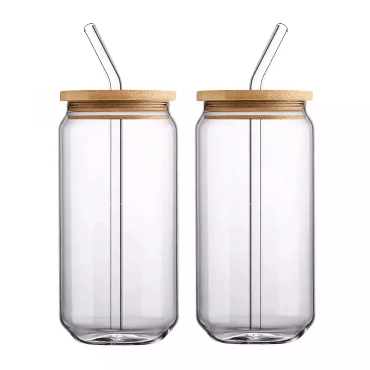 Personalized Logo 12oz 16oz Clear Mason Jar Cup Sublimation Frosted Beer Can Glass Tumbler With Bamboo Lid and Glass Straw