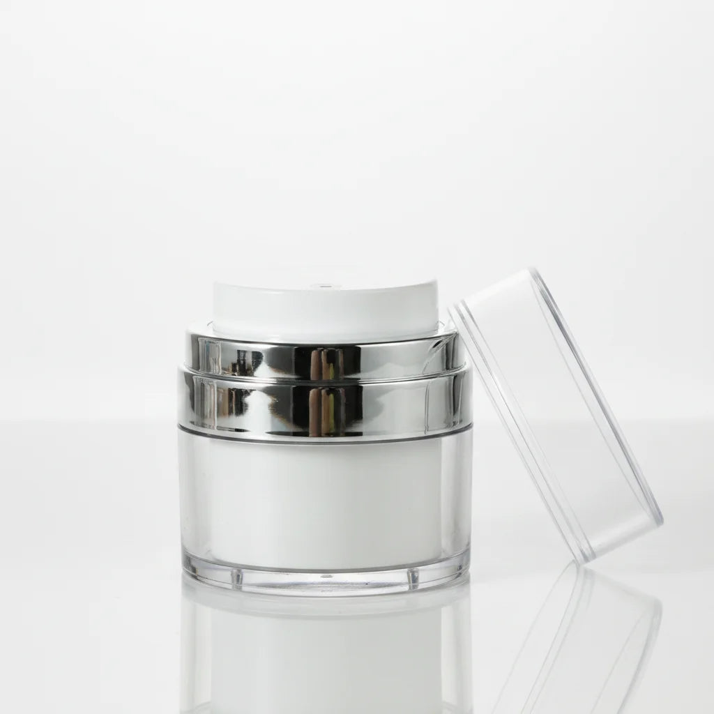 Fast Delivery 15g/30g/50g Eye Cream Airless Pump Jar White Silver Screw Cap Fast Delivery Skin Care Plastic Acrylic Cosmetics