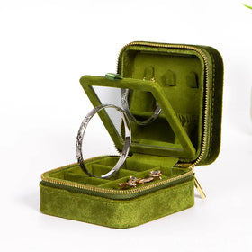 Hot Sale Women Girls Earrings Box Organizer Portable Jewelry Storage Case Pu Leather Small Travel Jewellery Boxes With Mirror