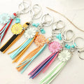Vintage Luminous Sunflower Charm Cattle Head Key Chain Cow Keyring Punk Fluorescent Flower Cow Turquoise Leather Tassel Keychain