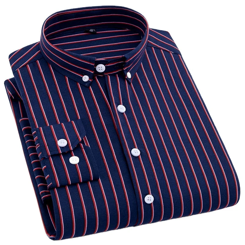 2025 Men Long Sleeve Shirts Clothes Men Business Formal Casual Lapel Button Striped Letter Gentleman Daily Casual Shirt