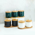 Kitchen Seasoning Porcelain Storage Bottles & Jar Sets With Bamboo Lid Seasoning Pot Ceramic Spice Jar