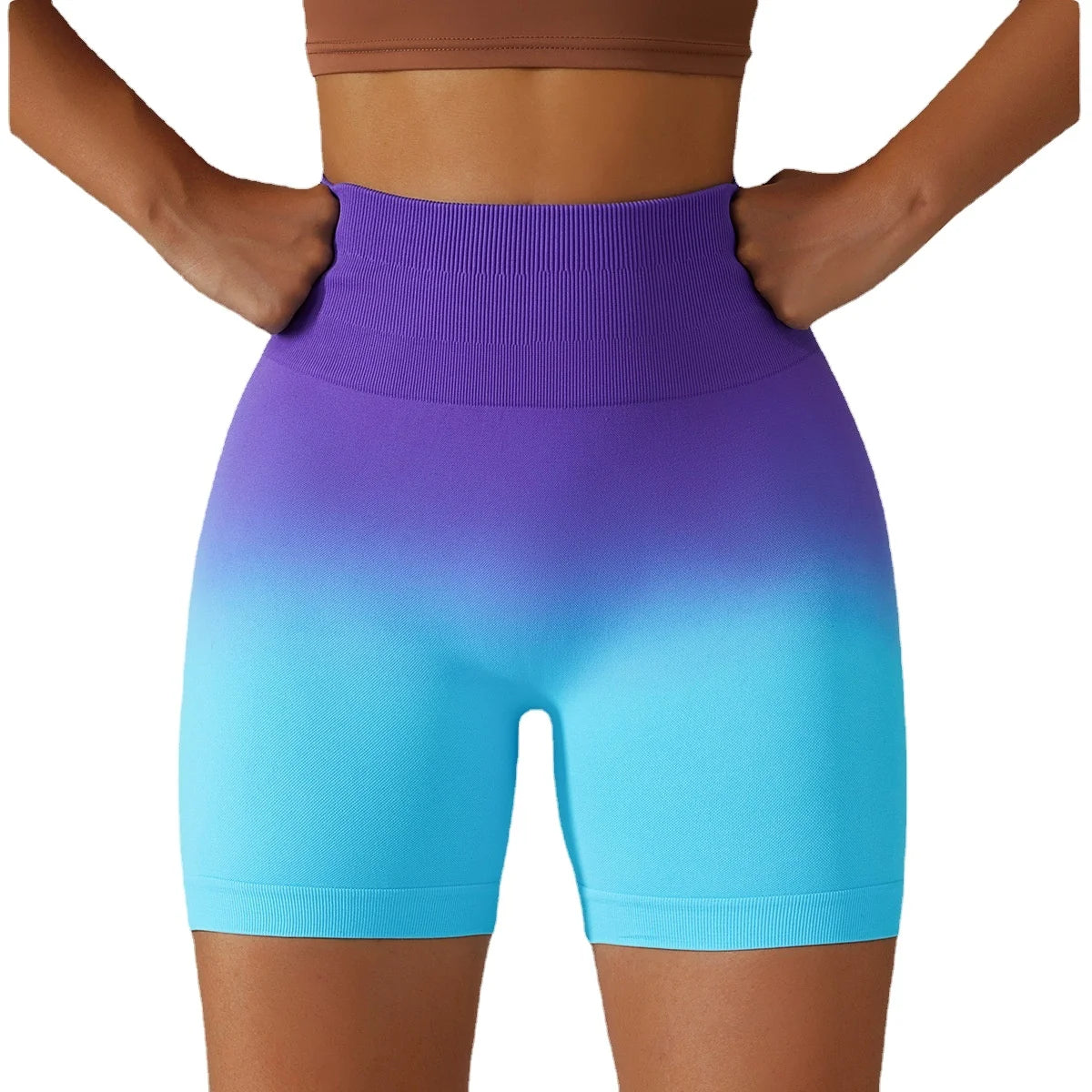 Gradient Seamless Yoga Shorts Breathable Tight Gym Shorts High Waist Stretch Butt Workout Pants