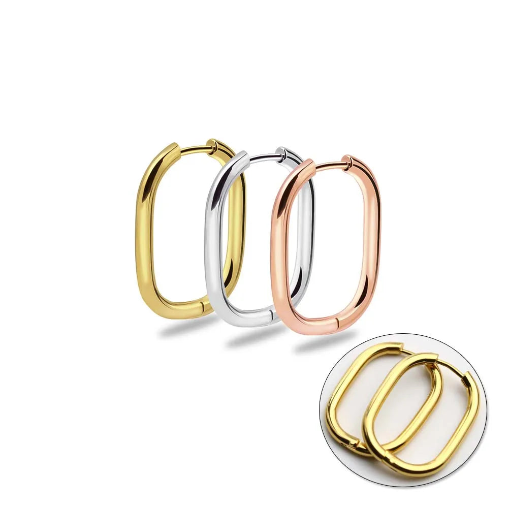 Tarnish Free Hypoallergenic Titanium PVD 18K Real Gold Plated Huggie Hoop Earrings Stainless Steel U Shaped Hoop Earrings