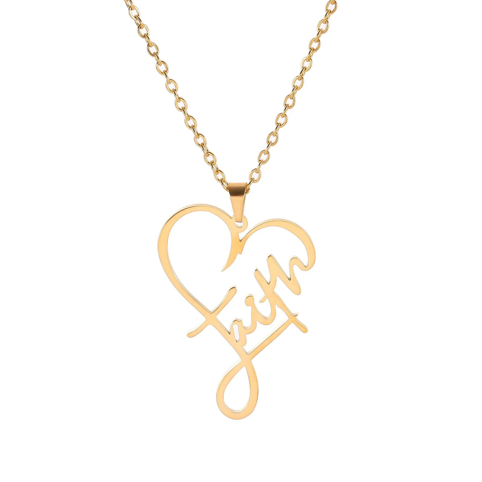 Religious Faith Heart Necklace Women Men Stainless Steel Christian Inspirational Jewelry Gift