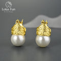 Lotus Fun Vintage 7 9 18K Gold Plated 925 Sterling Silver Sea Shell Earrings Handmade Designer for Women Fine Jewelry