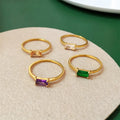 Wholesale Stainless Steel Jewelry 18k Pvd Gold Plated Dainty Colorful Rectangle Zircon Rings Arnish Free Jewelry YF3162