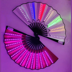 Custom 13ins Led Folding Hand Fan Light up Bamboo Decorative Rave Flash Fan for Party