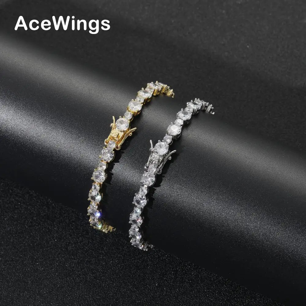 BB110  5mm and 3mm  Tennis  Bracelet  Brass Setting Zircon  Hip Hop Iced Out  Men's Jewelry