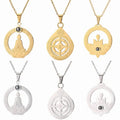 MIENTER Lotus Gold Necklace Bijoux Femme Fashion Luxury Stainless Steel Mother Mary Pendant Necklace