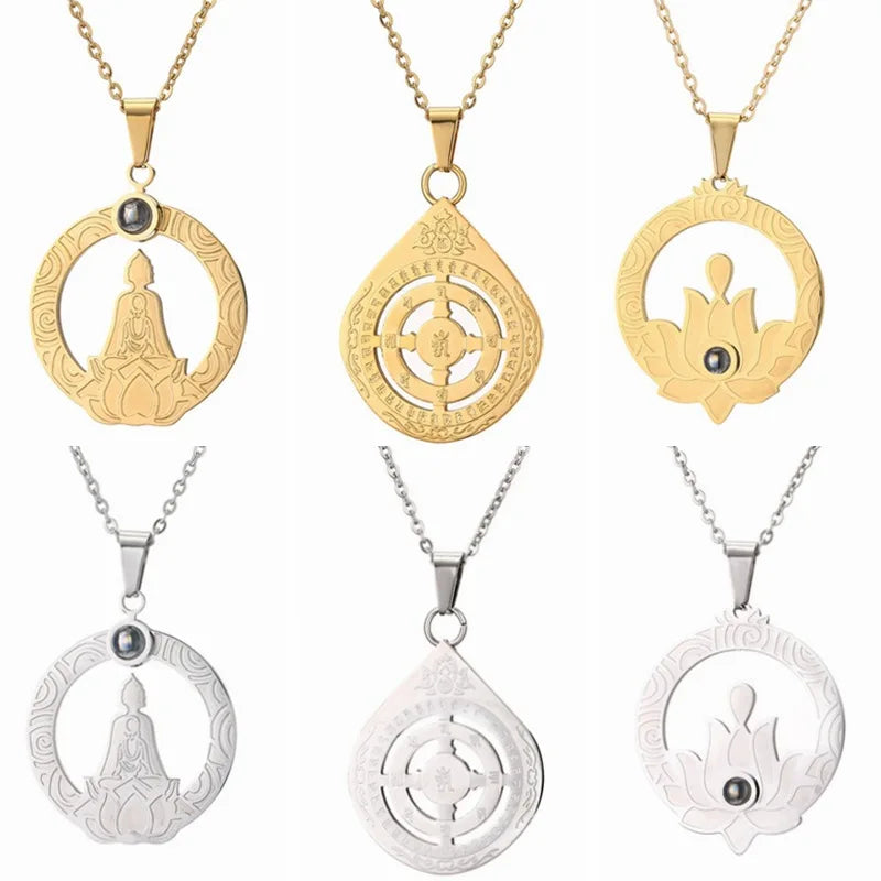 MIENTER Lotus Gold Necklace Bijoux Femme Fashion Luxury Stainless Steel Mother Mary Pendant Necklace