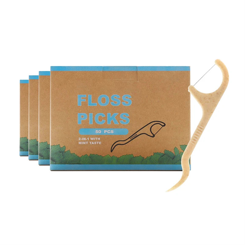 Eco Friendly Biodegradable PLA Corn Starch Kraft Paper Tin Kraft Box Individually Wrapped Dental Floss Pick Dental Flosser