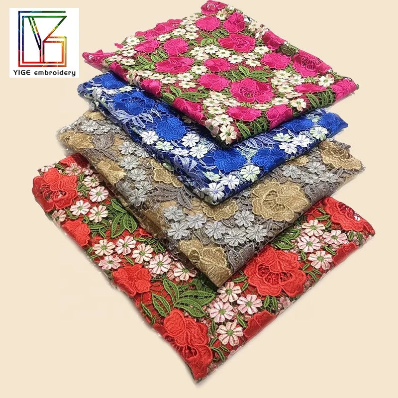 Factory Direct Sale New Colorful Hollowed Style African Guipure Water-soluble Embroidery Lace Fabric