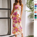 European and American 2024 Spring/Summer New Style Satin Open Back Bra Printed Dress