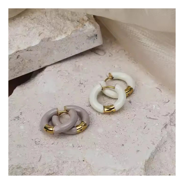 Chris April 316L Stainless Steel French Style Chunky Enamel Gold Hoop Earrings Tarnish Free
