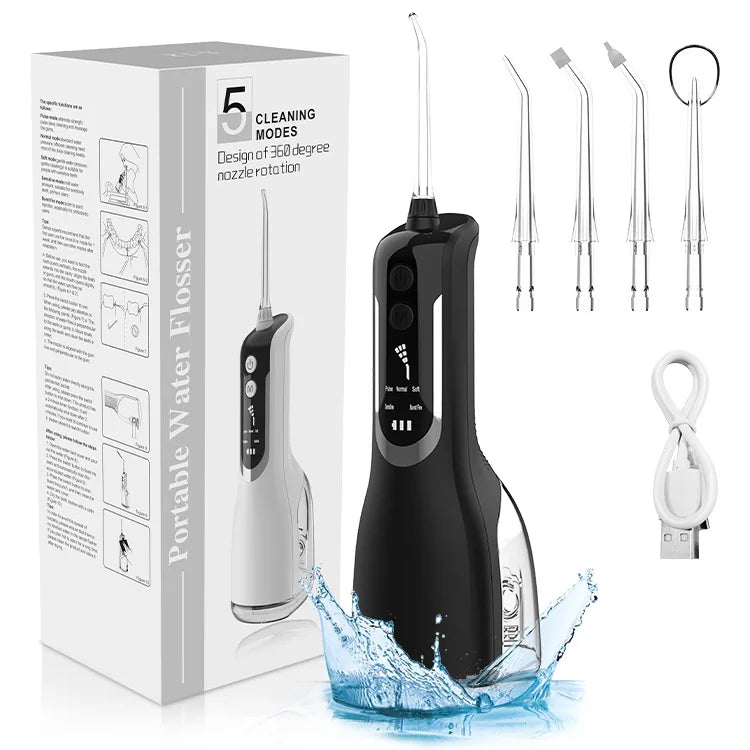 Portable Teeth Cleaning for Manual Water Flosser Type-C 330ML Water Tank 5 Modes IPX7 Waterproof Rechargeable 2000mAh