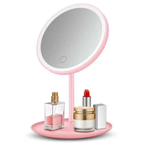 Dual-Purpose USB LED Light Makeup Mirror Popular Adjustable Table Mirror for Live Streaming Desk Work Face Reflection