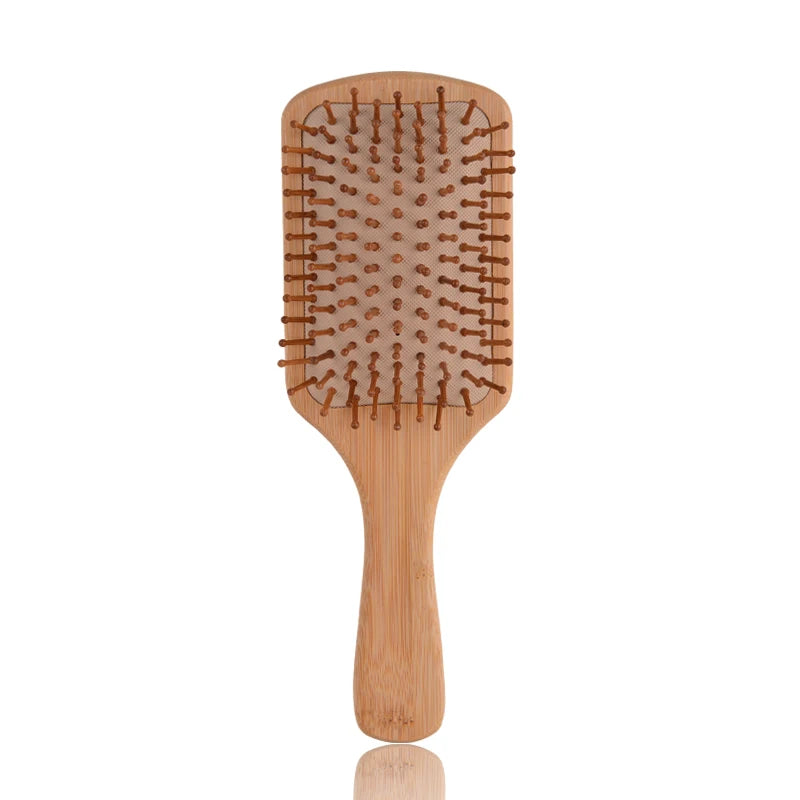 Custom logo Anti Static Natural Eco Square Bamboo Wooden Paddle Scalp Massage Shampoo Detangling Hairbrush Bamboo Hair Brush
