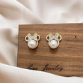 Korean Crystal Pearl Stud Earrings Jewelry Wedding Gift Earring for Women