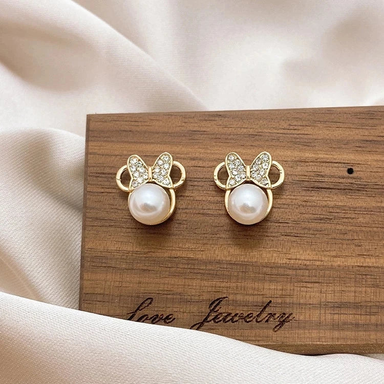 Korean Crystal Pearl Stud Earrings Jewelry Wedding Gift Earring for Women