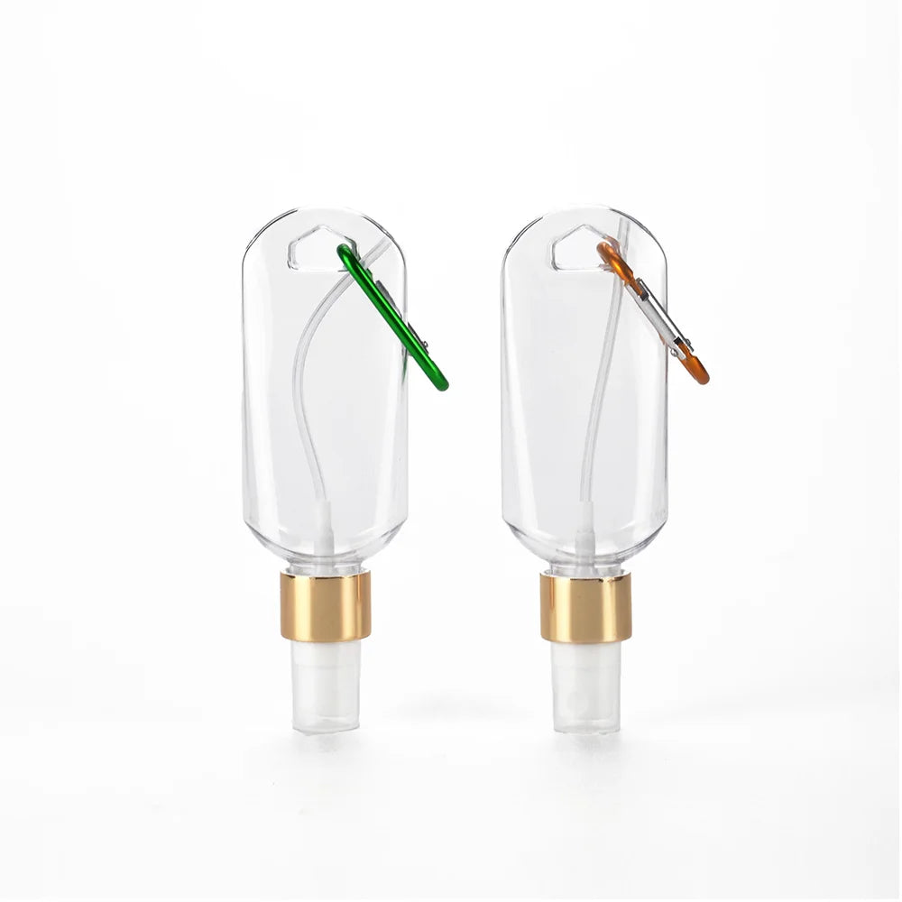 50ml for Outdoor Travel Atmozier Mist Keychain Screw Cap Engraving Plastic Bottle Gold Hook