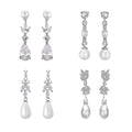 Wholesale Bridal Teardrop Dangle Earrings Cubic Zirconia Pearl Long Design Trendy for Party Wedding Banquet Jewelry for Women