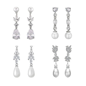 Wholesale Bridal Teardrop Dangle Earrings Cubic Zirconia Pearl Long Design Trendy for Party Wedding Banquet Jewelry for Women