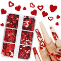 6 Grids Mixed Valentine's Day Nail Art Sequins Shiny Red Love Heart Glitter Laser Design Holographic Leaf Nail Butterfly Sequins