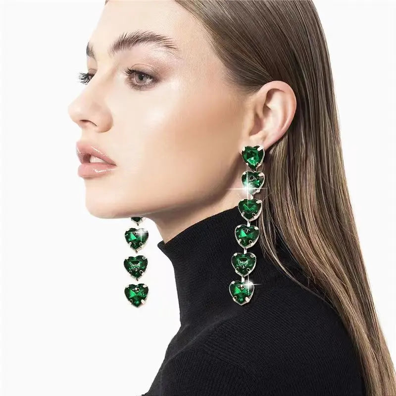 New Boho Large Long Drop Earrings for Women Heart Rhinestones Pendent Statement Earrings Long Fashion Jewelry Ladies Party Gift