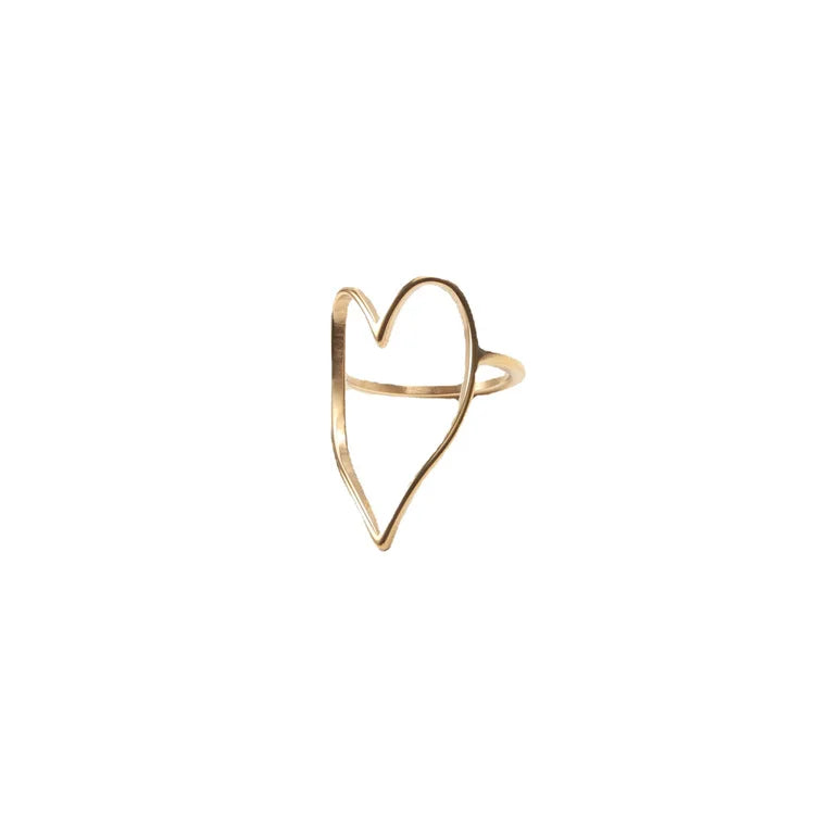 Huge Curve Hollow love Shape Ring Stainless Steel Gold Plated Women Fashion Jewelry Heart Rings