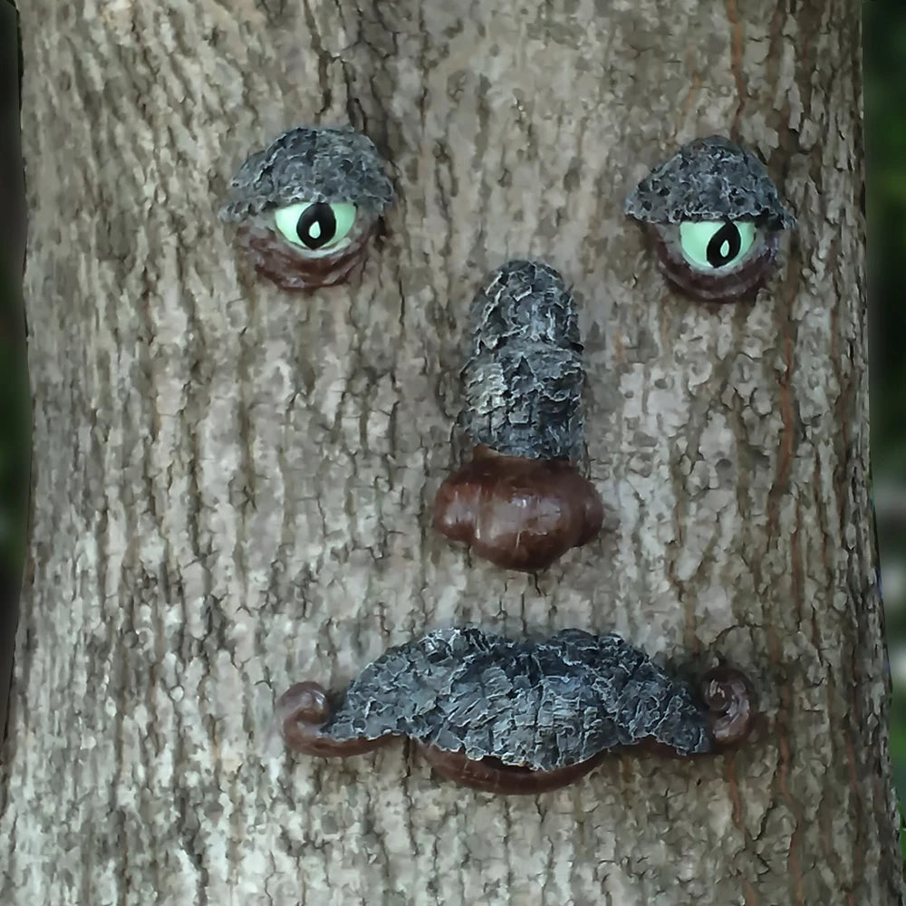 Funny Face Tree Bark Resin Sculpture with Googly Eyes & Twisted Wood Texture Quirky Home Desk Decor for Nature Lovers