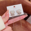Creative Heart Shape Rhinestone Earrings 925 Silver Needle Micro-inlaid Zircon Real Gold Electroplated Flower Long Chain Earring