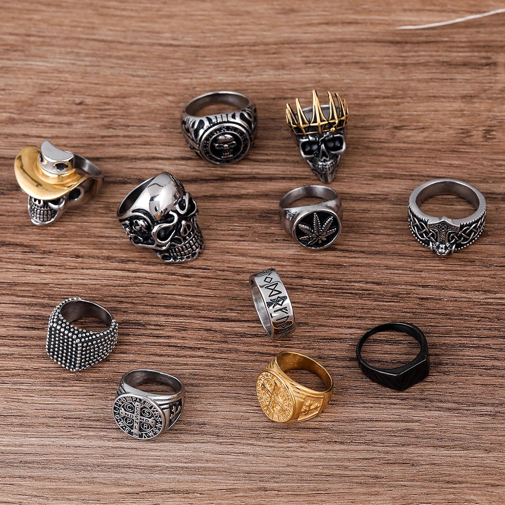 Wholesale Custom Fashion Hiphop Titanium Steel Jewelry Punk Gothic Men Stainless Steel Skull Ring Birthday Gift