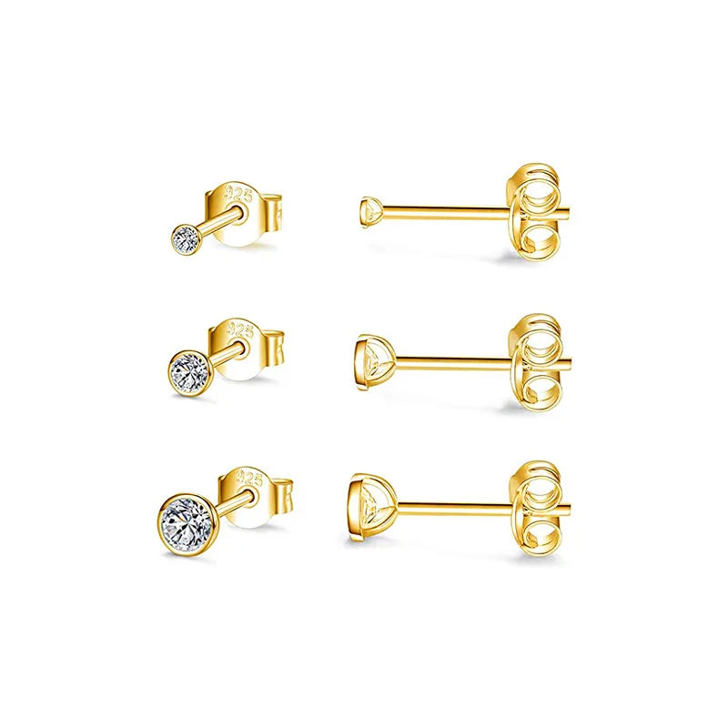 3PCS/set 925 Sterling Silver  Minimalist Zircon Stud Earring Set Silver Jewelry