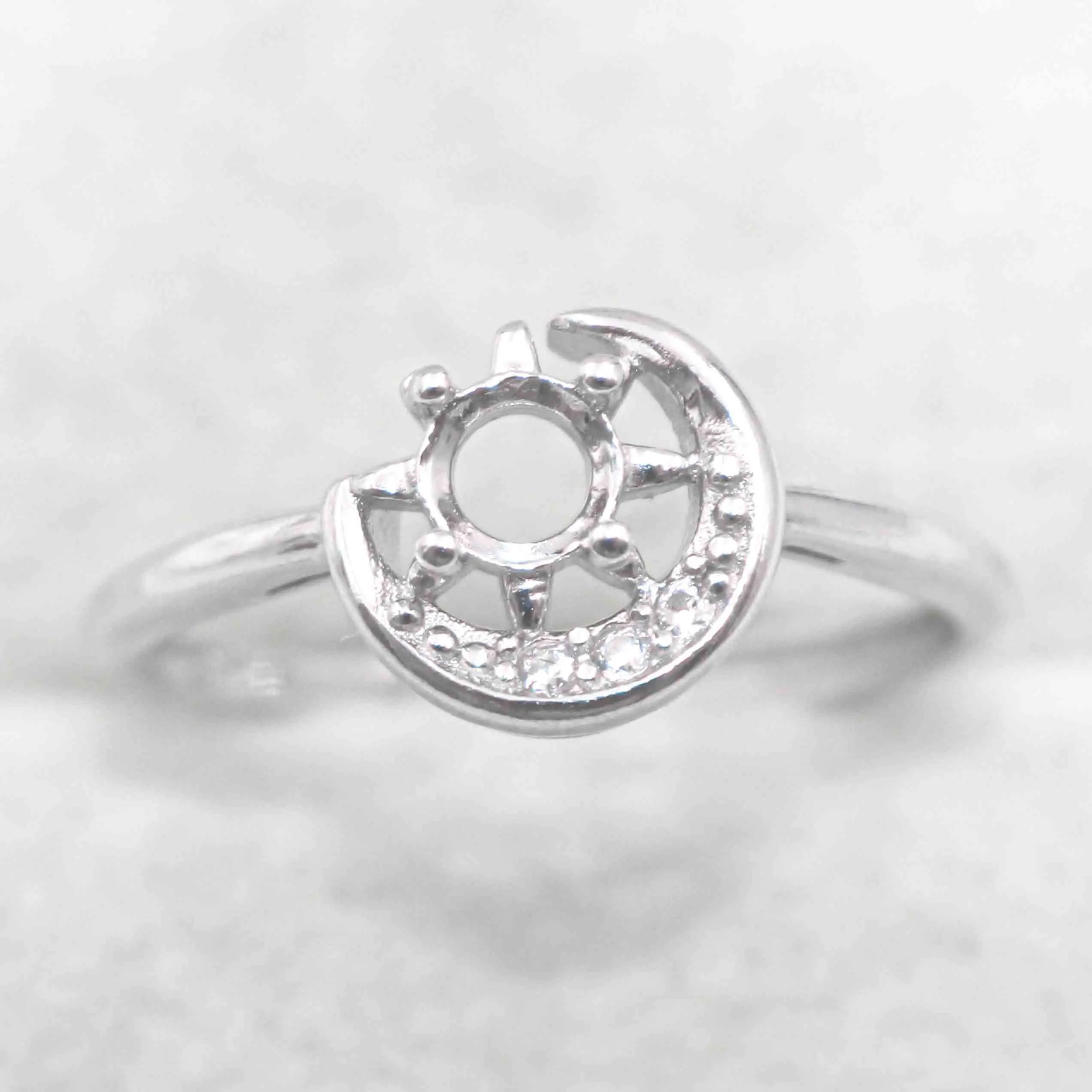 Sterling Silver 4*4mm Semi Mount Ring Empty Blank Support Claw Gem Setting S925 Base Holder Without Center Stone for DIY Inlay